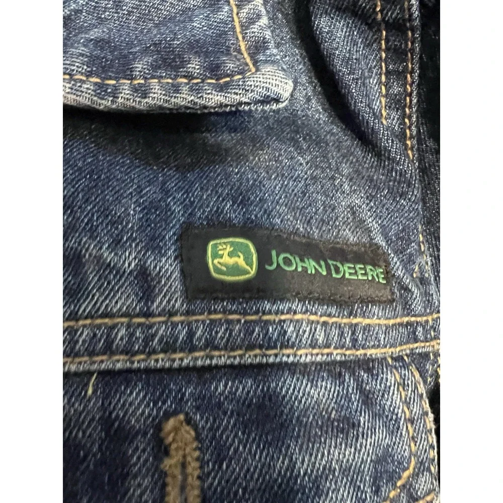 John Deere Jacket Boys Large 10/12 Blue Sherpa Lined Canvas Shacket Snap Farming